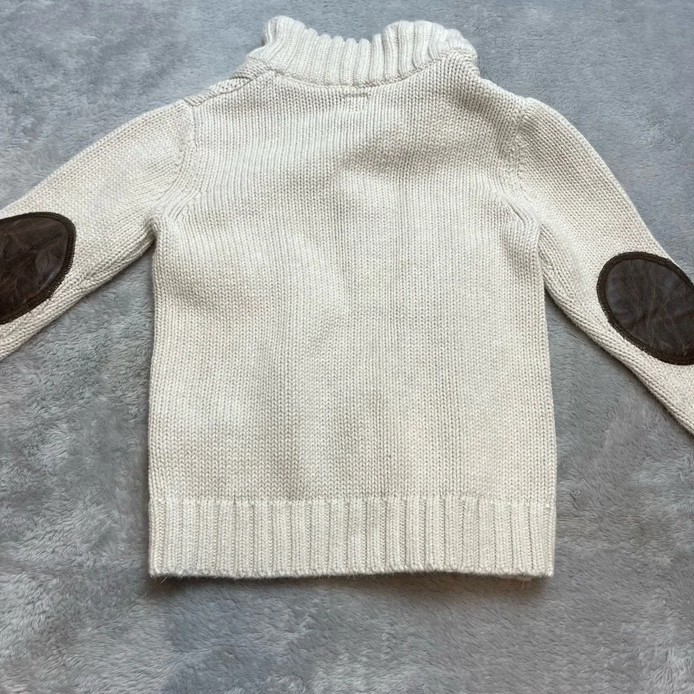 babyGap Cable Knit Fisherman Sweater Sz‎ 4 Yr Cream Sherpa Collar Elbow Patches